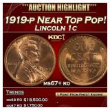 1919-p Lincoln Cent Near Top Pop! 1c ms67+ rd SEGS