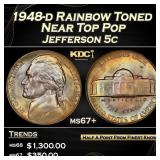 1948-d Jefferson Nickel Rainbow Toned Near Top Pop