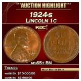 1924-s Lincoln Cent 1c ms65+ BN SEGS
