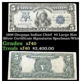 1899 $5 Large Size Silver Certificate Oncpapa Indi