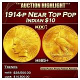 1914-p Gold Indian Eagle Near Top Pop $10 ms65+ SE