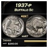 1937-p Buffalo Nickel 5c ms67 SEGS