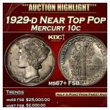 1929-d Mercury Dime Near Top Pop 10c ms67+ FSB SEG