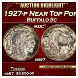 1927-p Buffalo Nickel Near Top Pop 5c ms67 SEGS