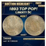 1893 Liberty Nickel TOP POP! 5c ms67 SEGS