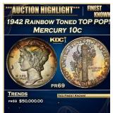 1942 Proof Mercury Dime Rainbow Toned TOP POP! 10c