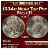 1934-d Peace Dollar Near Top Pop $1 ms66+ SEGS