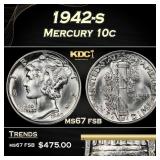 1942-s Mercury Dime 10c ms67 fsb SEGS