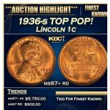 1936-s Lincoln Cent TOP POP! 1c ms67+ rd SEGS