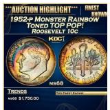 1952-p Roosevelt Dime Monster Rainbow Toned TOP PO