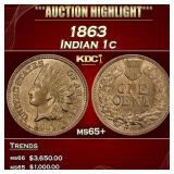 1863 Indian Cent 1c ms65+ SEGS