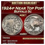 1924-p Buffalo Nickel Near Top Pop! 5c ms66+ SEGS