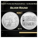 Snoopy Flying Ace Peanuts Style - 1 oz Silver Roun