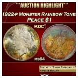 PCGS 1922-p Peace Dollar Monster Rainbow Toned $1