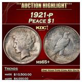1921-p Peace Dollar $1 ms65+ SEGS