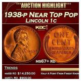 1938-p Lincoln Cent Near Top Pop 1c ms67+ rd SEGS