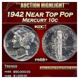 1942 Proof Mercury Dime Near Top Pop 10c pr68+ SEG