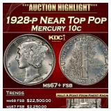 1928-p Mercury Dime Near Top Pop 10c ms67+ fsb SEG