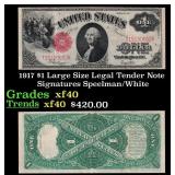 1917 $1 Large Size Legal Tender Note Grades xf Sig