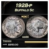 1928-p Buffalo Nickel 5c Grades ms66