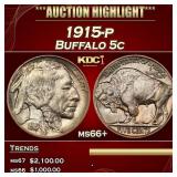 1915-p Buffalo Nickel 5c ms66+ SEGS