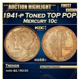 1941-p Mercury Dime Toned TOP POP! 10c ms68+ SEGS
