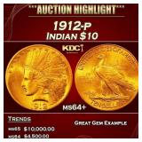 1912-p Gold Indian Eagle $10 ms64+ SEGS
