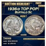 1936-d Buffalo Nickel TOP POP! 5c ms68 SEGS