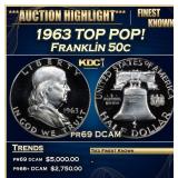 1963 Proof Franklin Half Dollar TOP POP! 50c pr69