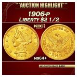 1906-p Gold Liberty Quarter Eagle $2 1/2 ms64+ SEG