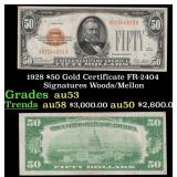 1928 $50 Gold Certificate FR-2404 Signatures Woods
