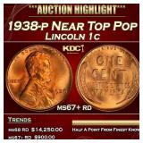 1938-p Lincoln Cent Near Top Pop 1c ms67+ rd SEGS