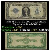 1923 $1 large size Silver Certificate Grades vf++