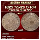 1823 Capped Bust Half Dollar Toned O-104 50c ms62
