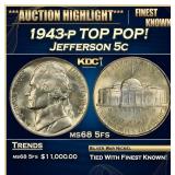1943-p Jefferson Nickel TOP POP! 5c ms68 5fs SEGS