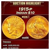 1915-p Gold Indian Eagle $10 ms66 SEGS