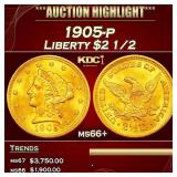 1905-p Gold Liberty Quarter Eagle $2 1/2 ms66+ SEG