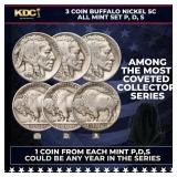 3 Coin Buffalo Nickel 5c All Mint Set P,D,S  Rando