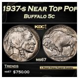 1937-s Buffalo Nickel Near Top Pop 5c ms67 SEGS