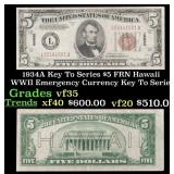 1934A $5 FRN Hawaii WWII Emergency Currency Key To