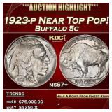 1923-p Buffalo Nickel Near Top Pop! 5c ms67+ SEGS