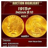 1915-p Gold Indian Eagle $10 ms65+ SEGS