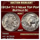 1913-p Ty II Buffalo Nickel Near Top Pop! 5c ms67