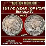 1917-d Buffalo Nickel Near Top Pop! 5c ms67 SEGS