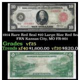 1914 $10 Large Size Red Seal FRN Rare Red Seal Kan