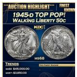 1945-d Walking Liberty Half Dollar TOP POP! 50c ms