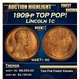 1909-p Lincoln Cent TOP POP! 1c ms67+ rd SEGS