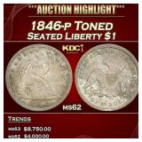 1846-p Seated Liberty Dollar Toned $1 ms62 USCG