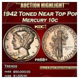 1942 Proof Mercury Dime Toned Near Top Pop 10c pr6