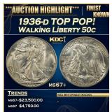 1936-d Walking Liberty Half Dollar TOP POP! 50c ms